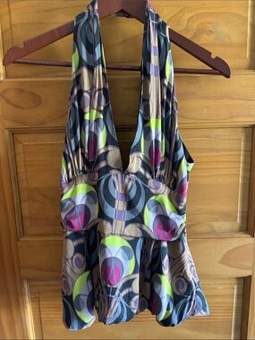Nicole Miller Multicolor Silk Geometric Halter Top